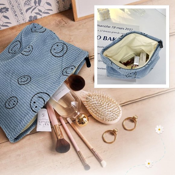 BEEKBING Smiley Face Corduroy Makeup Bag - Picture 5 of 6